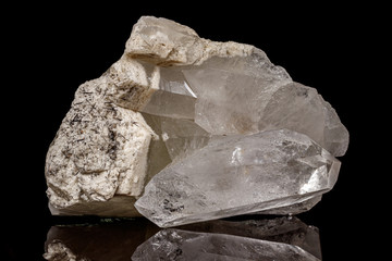 Macro mineral stone rhinestone, rock crystal on a black background