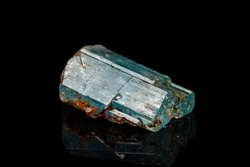macro mineral stone aquamarine on a black background
