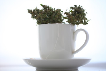 hemp tea .  medical cannabis leaf