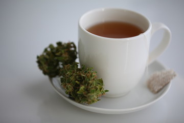 hemp tea .  medical cannabis leaf