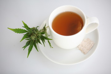 hemp tea .  medical cannabis leaf