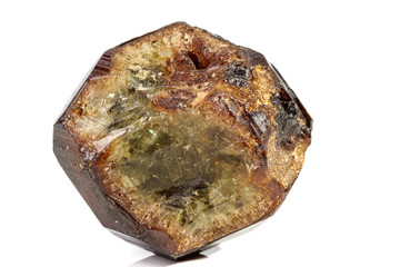 Macro stone Grossular mineral on white background