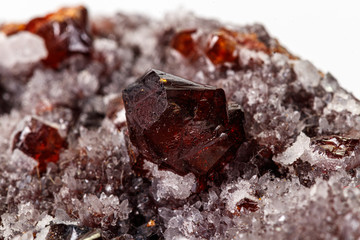 Macro stone mineral quartz Sphalerite on a white background