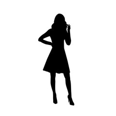 Vector black female silhouette of fashion woman isolated on white background