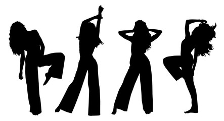 Vector black silhouettes of beautiful stylish fashion female dancer