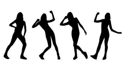 Vector black silhouettes of posing women