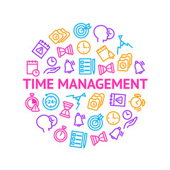 Time Management Signs Thin Line Round Design Template Ad. Vector