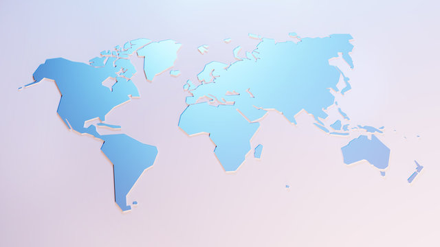 simplified map of the world, stylized 3d render illustration