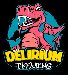 Cartoon style red, pink dragon, vector image.