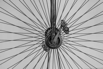 Details of a vintage bike. Iron spokes and pedals.