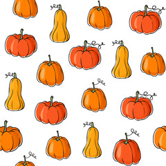 Seamless vector pattern with gourds. Pumpkins background.