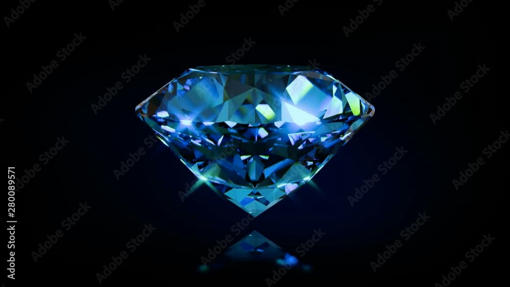 Wall mural Blue zircon rotating on black background