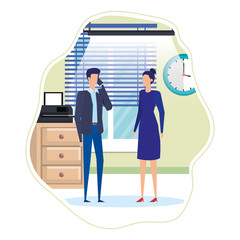 business couple using smartphone in the office