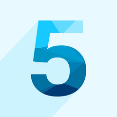 Blue vector polygon numbers font with long shadow.  Low poly illustration of flat design.