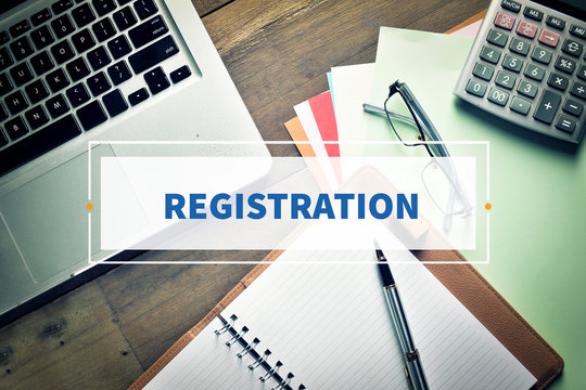 Notebook and Laptop with text REGISTRATION
