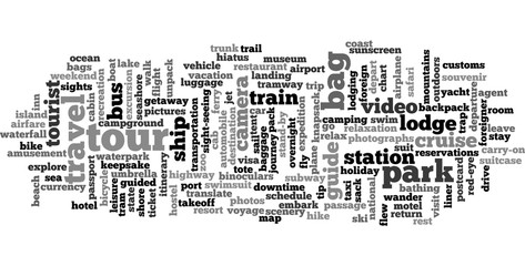 Travel word cloud illustration on white background