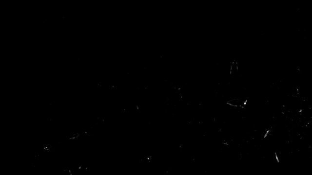 Super slow motion of shattered glass on black background. Filmed on high speed cinema camera, 1000 fps.