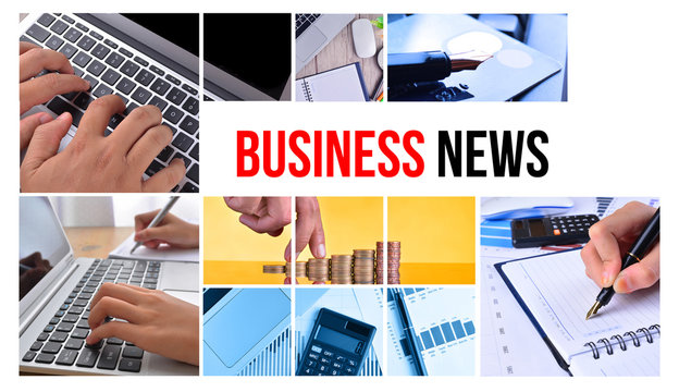 BUSINESS NEWS text with collage images