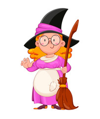 Halloween. Funny witch with broomstick