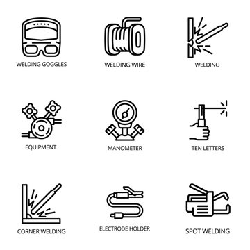 Welder icon set. Outline set of 9 welder vector icons for web design isolated on white background