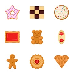 Biscuit icon set. Flat set of 9 biscuit vector icons for web design isolated on white background