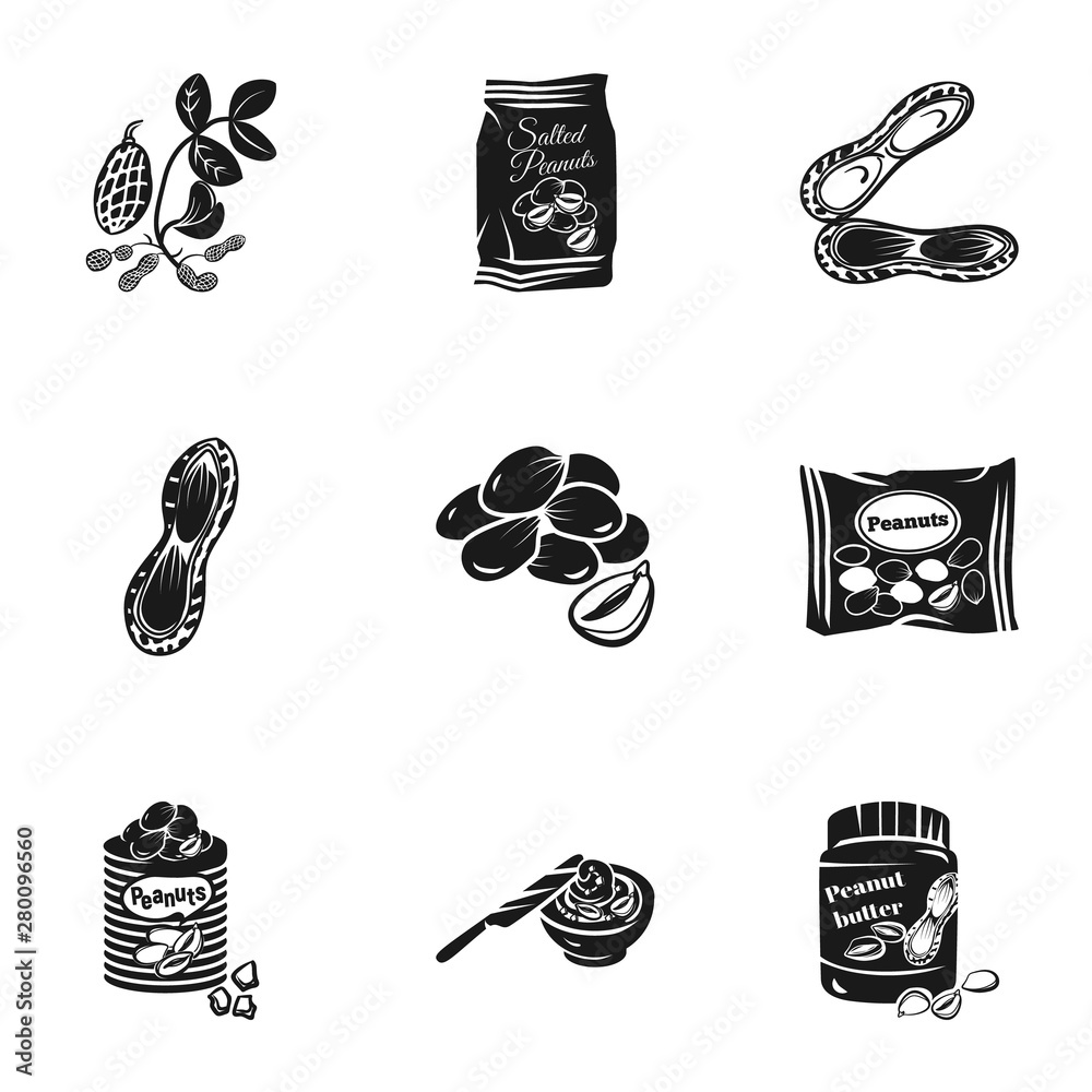 Poster peanuts icon set. simple set of 9 peanuts vector icons for web design isolated on white background