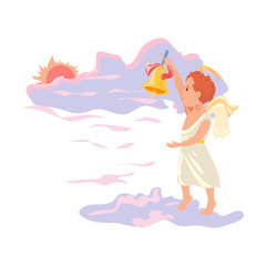 Cute red hair angel boy with gold bell