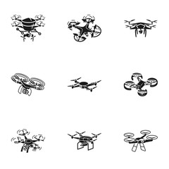 Drone icon set. Simple set of 9 drone vector icons for web design isolated on white background