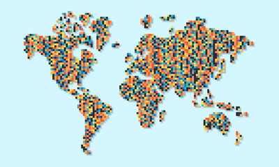 World map of colorful abstract pixels concept