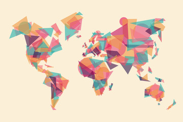 Abstract world map made of colorful geometry shape