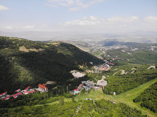 Fototapeta na wymiar Aerial view on Ropeway in Caucasus Mountains