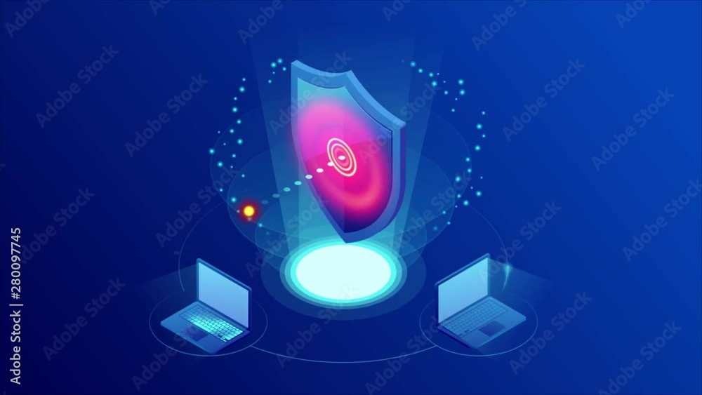 Poster isometric protection network security and safe your data concept. web page design templates cybersec