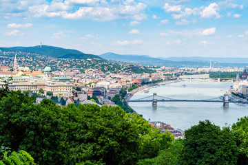 Fototapeta na wymiar Landscape of Budapest over the Danube river.