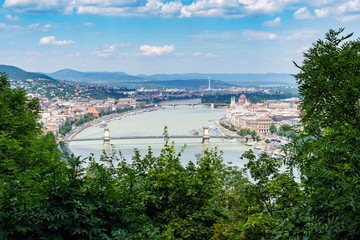 Fototapeta na wymiar Landscape of Budapest over the Danube river.