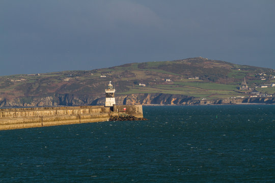 Holyhead breakwater Lighthouse in Anglesey, Wales, from Holyhead, landscape