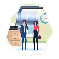 business couple using smartphone in the office