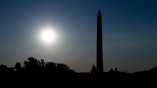 Washington Monument in Silhouette, Time Lapse at Sunset with Colorful Sky, Washington DC, USA
