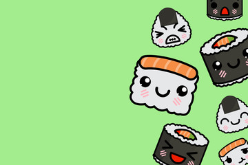 Banner template with place for text - funny Emoji sushi Vector illustration