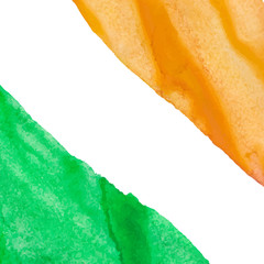 Watercolor orange and green strokes background. 