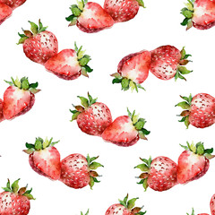 Watercolor seamless pattern with strawberries
