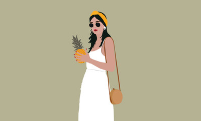 fashion woman tropical holding pineapple