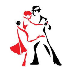 Fototapeta Tango dancing couple man and woman vector illustration, logo, icon for dansing school, party	 obraz