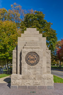 Entrance And Logo On The Campus Of Notre Dame University