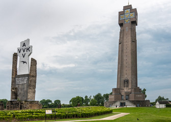 Diksmuide, Flanders, Belgium -  June 19, 2019: Black on White Crypt memorial, remnants of dynamited...