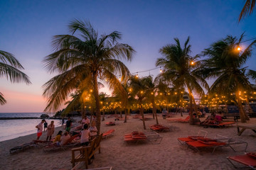 Sunset on a beach on the island of Curacao, in teh caribbean