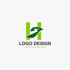 Letter H and leaf icon design, ecology natural illustration energy - Vector
