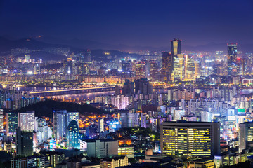 Plakat Seoul City and downtown at Night, South Korea