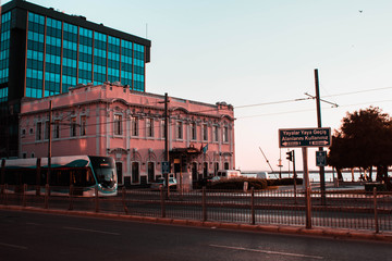 Fototapeta na wymiar Sunset with a tram