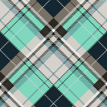 Seamless diagonal blue and brown classic textile check madras pattern vector