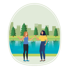 young girls friends in the landscape